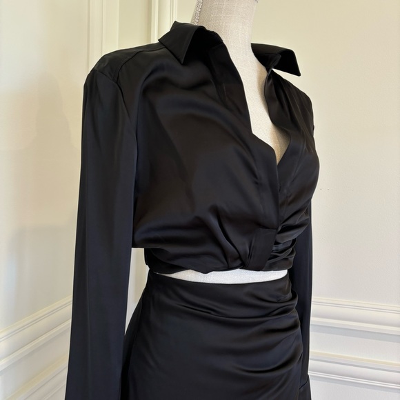 ASTR the Label Black Satin Perry Wrap Tie Perry Shirt & Skirt Set - Picture 6 of 10